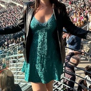 Vintage teal blue floral slip SZ S/M